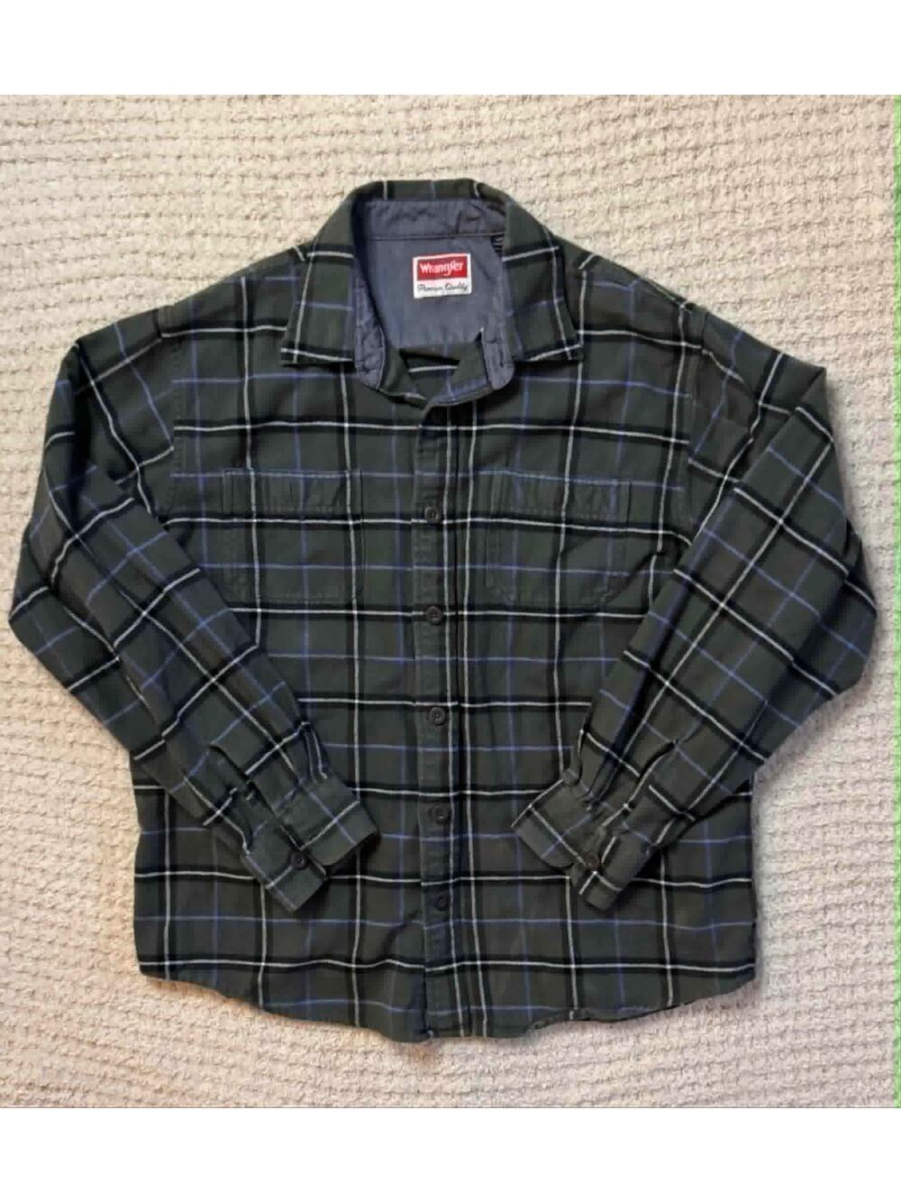 Wrangler Premium Plaid Shirt Mens Large black stripe Button Up Cotton